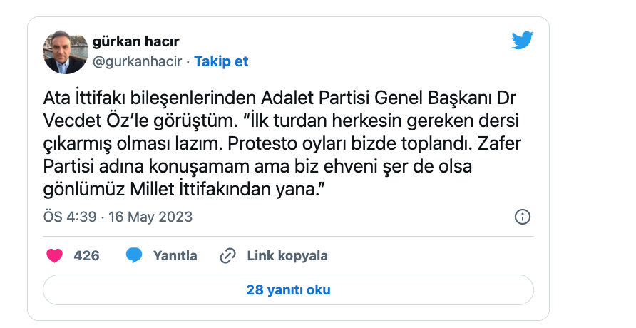 ata ittifaki bilesenlerinden adalet partisinden kilicdaroglu na destek